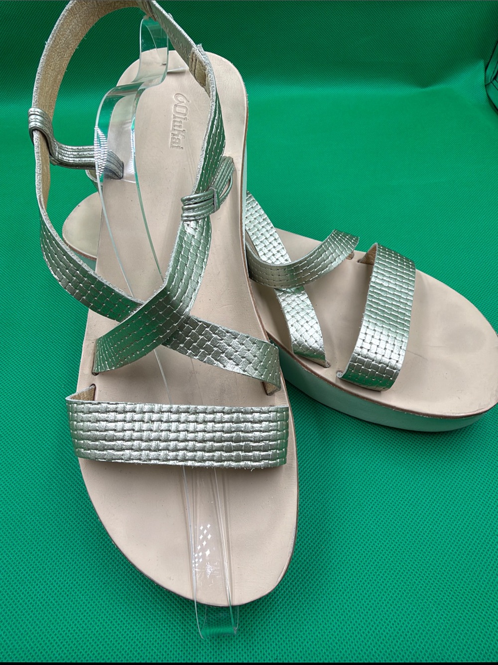 OluKai Metallic Silver Braided Strap Sandals